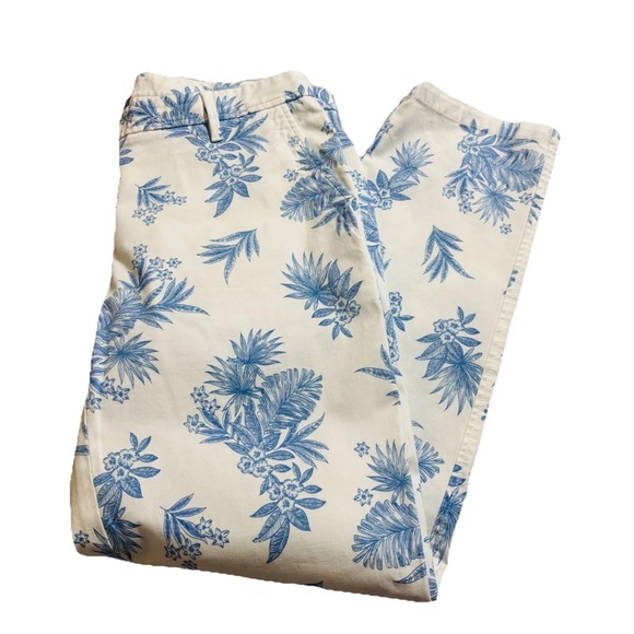 TALBOTS Relaxed Chino Ankle Pant in Ditsy Palm Print Blue White Size 4 - Picture 11 of 12